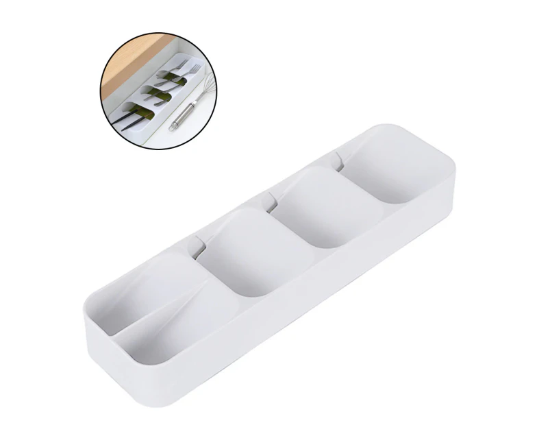 Compact Cutlery Storage Box Drawer, Kitchen Cutlery Organizer, White