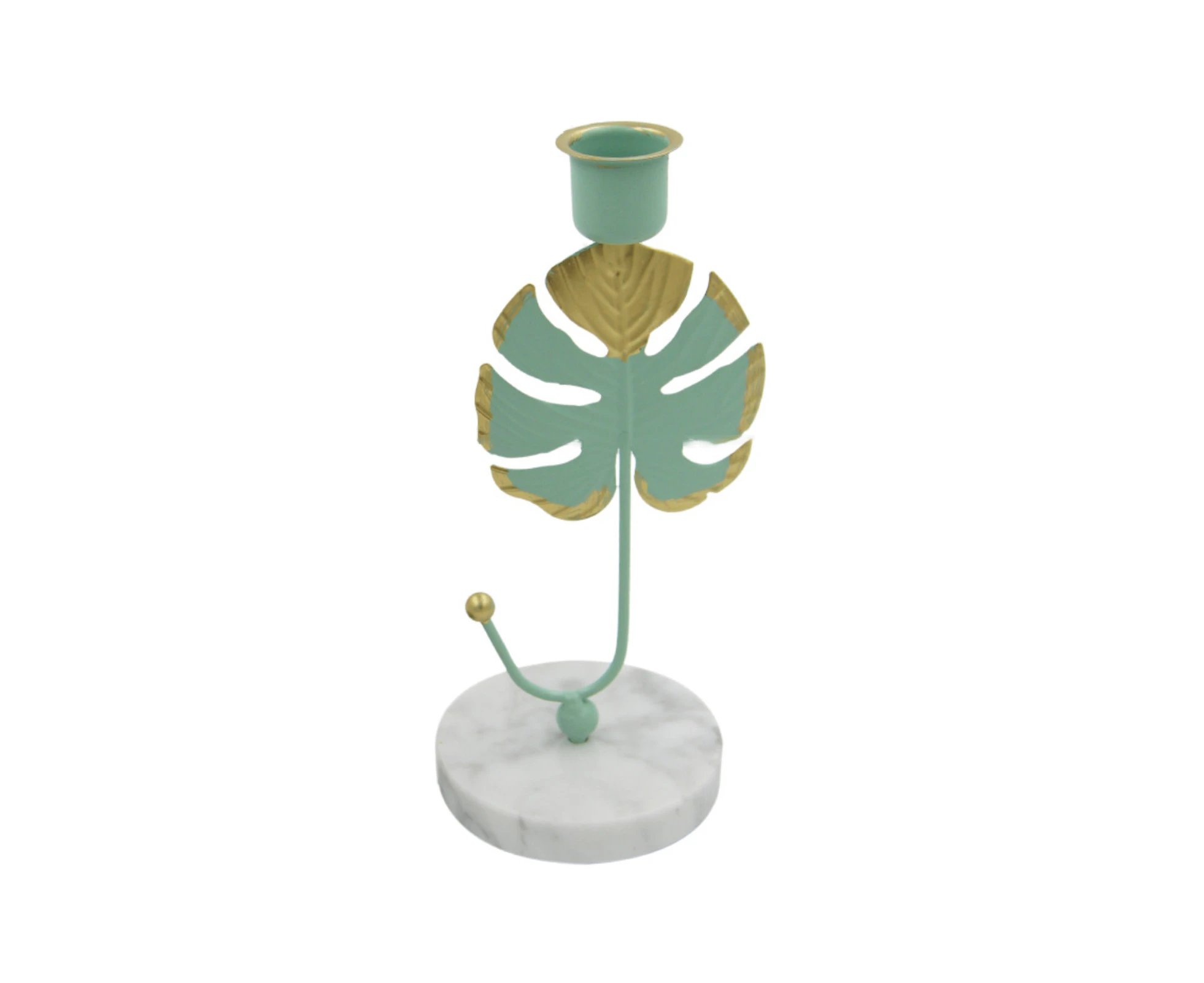 Nordic Style Marble Base Romantic Candle Stand Turtle Leaves Shape - Green