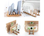 2Pcs Bamboo Dish Drying Rack, Plate Drainer Rack Storage Lid Holder, Stand Kitchen Cabinet Organizer