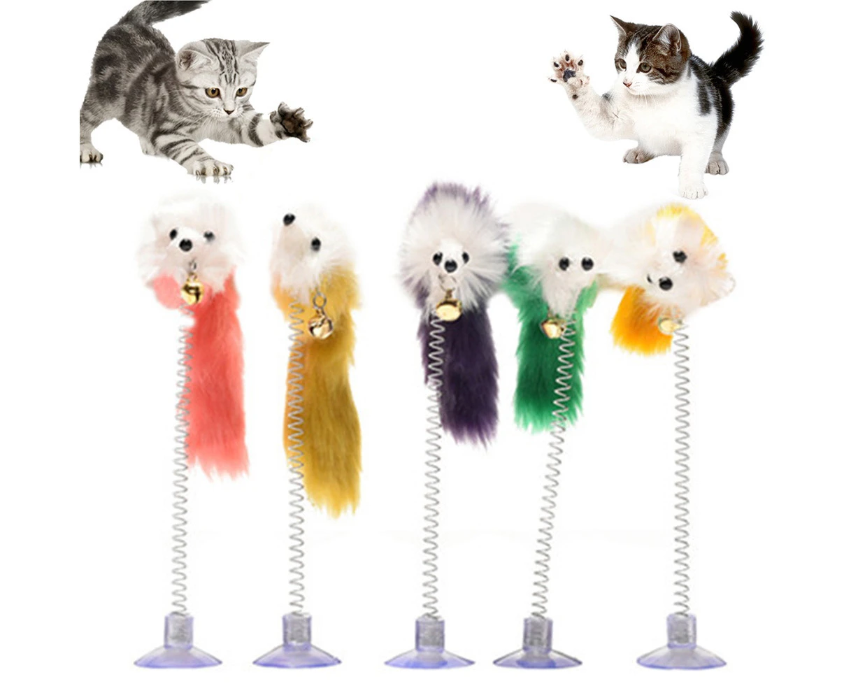 Funny Pet Cat Kitten Sucker Spring Feather Mouse Shape Playing Interactive Toy-Random Color