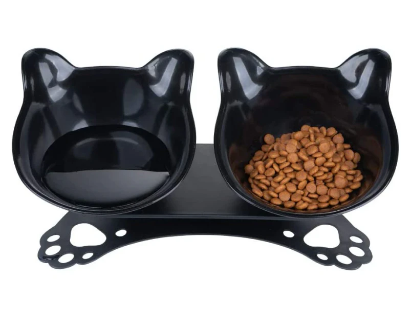 Cat Food Bowls Raised Cat Bowls 15 ° Angled Plastic Cat Plates Double Height Cat Bowl With Non-Slip Rubber Base