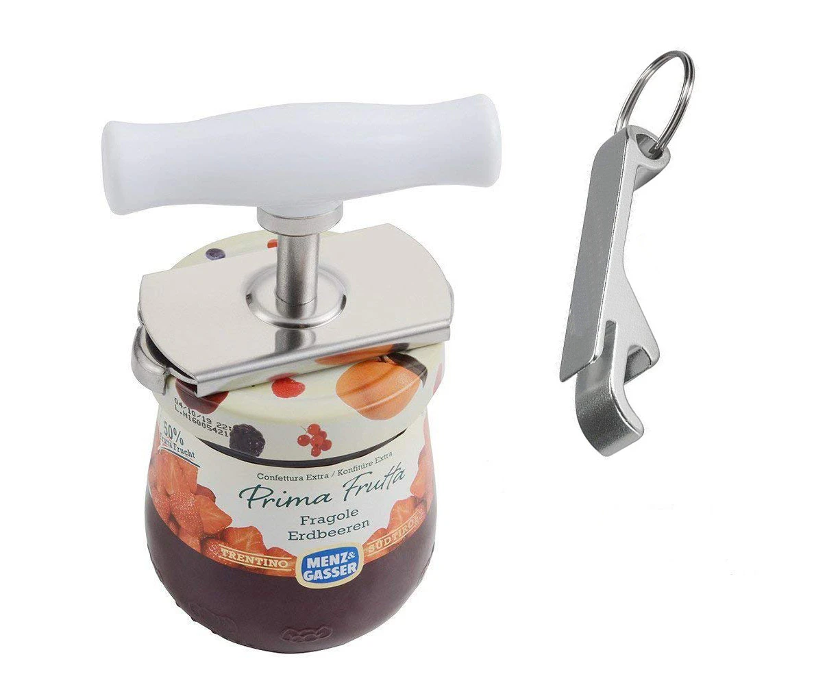 Kichwit Arthritis Jar Opener Stainless Steel Lids Off Jar Opener - Free Bottle Opener Keychain Included