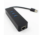 Bluebird 3 Ports USB 3.0 Gigabit Ethernet Lan RJ45 External Network Adapter Cable Hub - Black