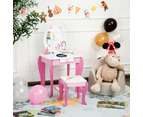 Giantex Kids Vanity Table & Chair Set Princess Makeup Dressing Table w/Mirror 2 in 1 Vanity Set Writing Desk for Kids Room