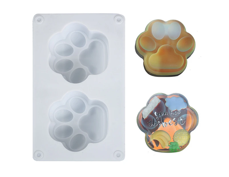 Silicone Mold 2 Cavity Heat-resistant DIY Mini Variety Cat Claw Silicone Mold for Handicraft - White