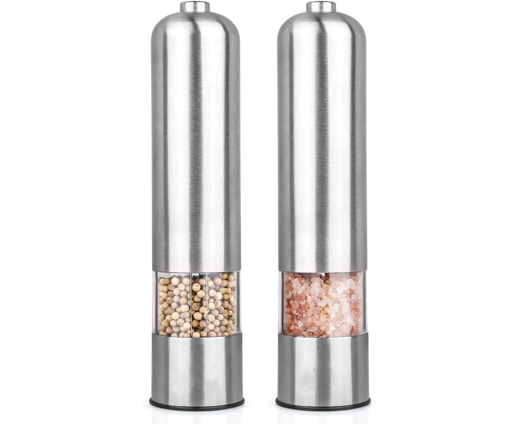 Electric salt and pepper grinder, battery operated, ceramic grinding blade, automatic stainless steel grinder shaker with LED light