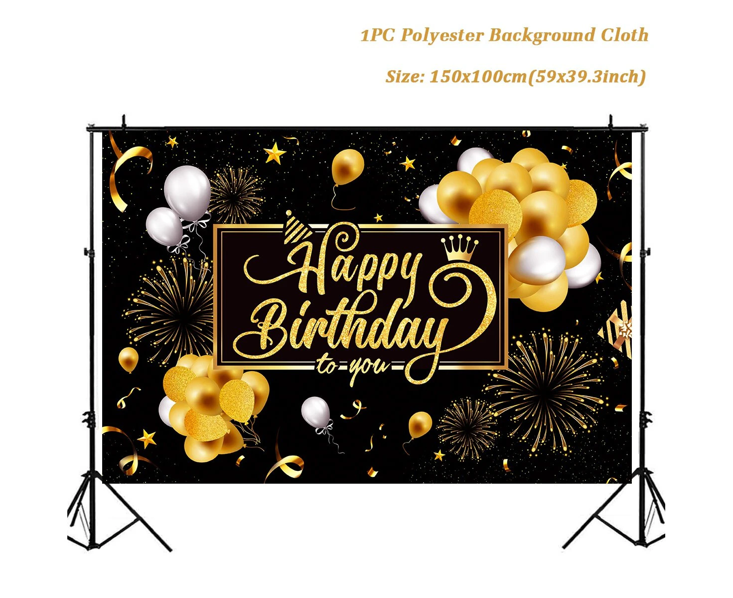 Happy Birthday Backdrop Banner Large Black Gold Balloon Star Poster Booth Backdrop Birthday photo Background Wall Party Decor - Style-01