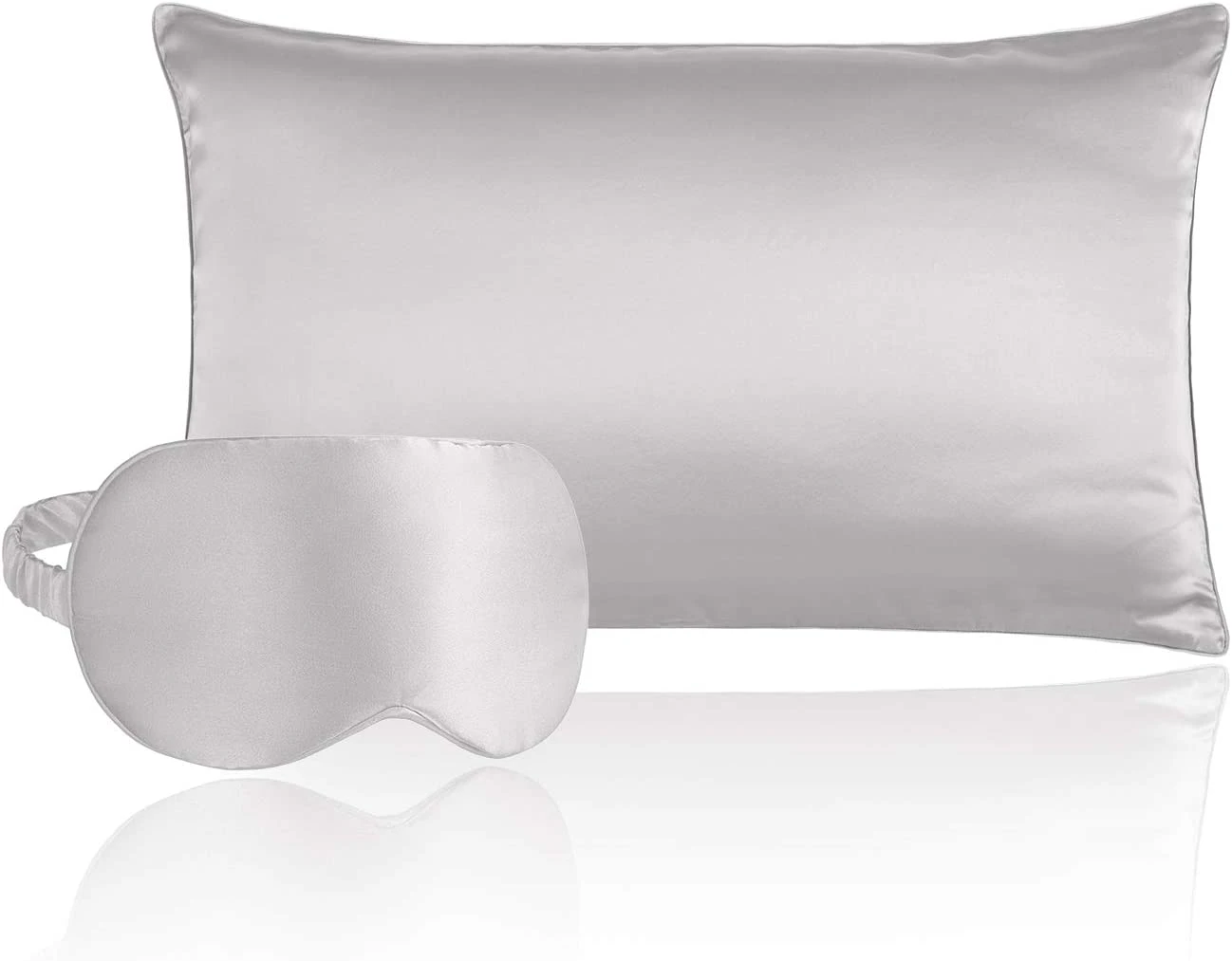 Natural Silk Pillowcase with Eye Mask, 100% Grade 6A Mulberry Silk Envelope Pillow Cover Queen-Grey