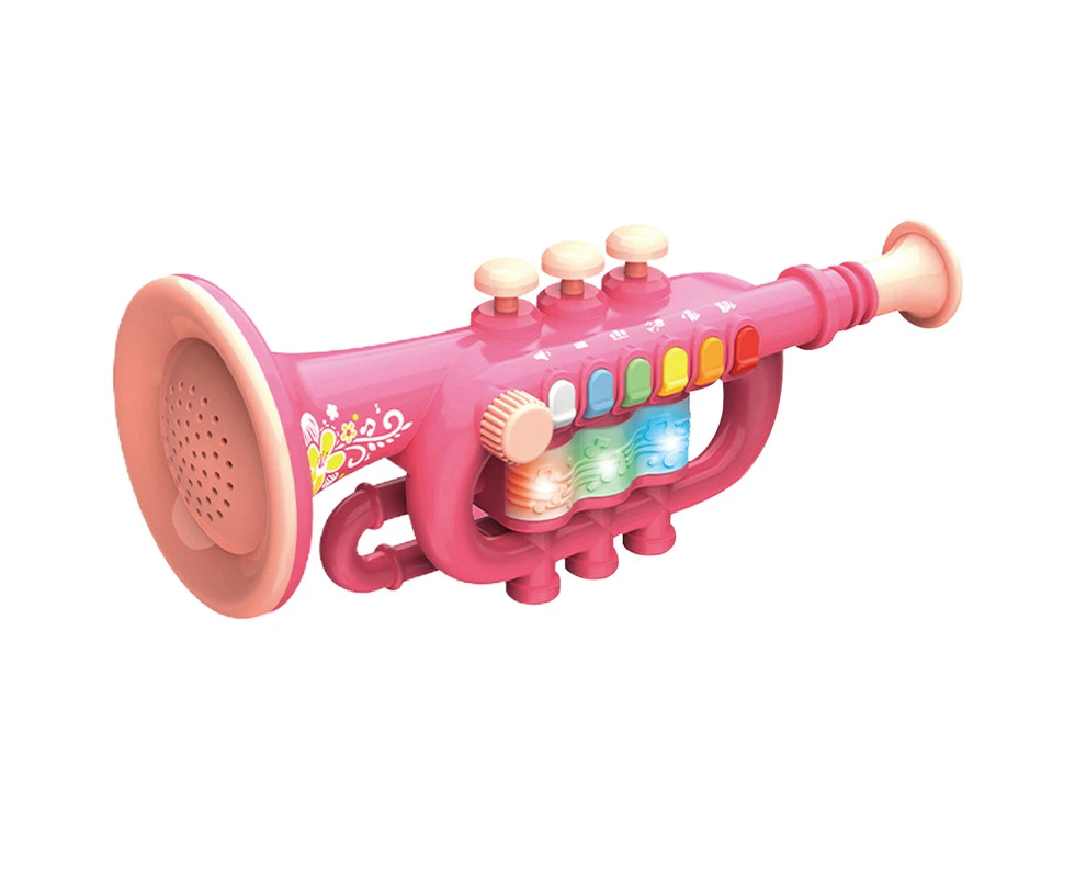 Trumpet Toy with Lights Playable Adjustable Volume Smooth Hand-eye Coordination ABS Educational Kids Musical Instruments Toy Children Gift- A