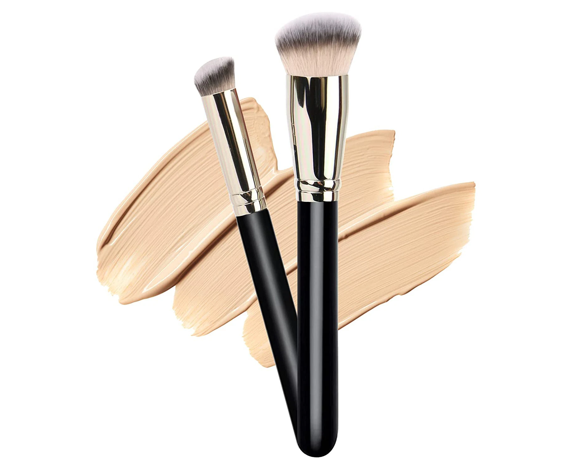 2 Pack Foundation Brush with Round Slanted Makeup Brush and Mini Angled Concealer Brush Flat Top Nose Contour Brush Perfect