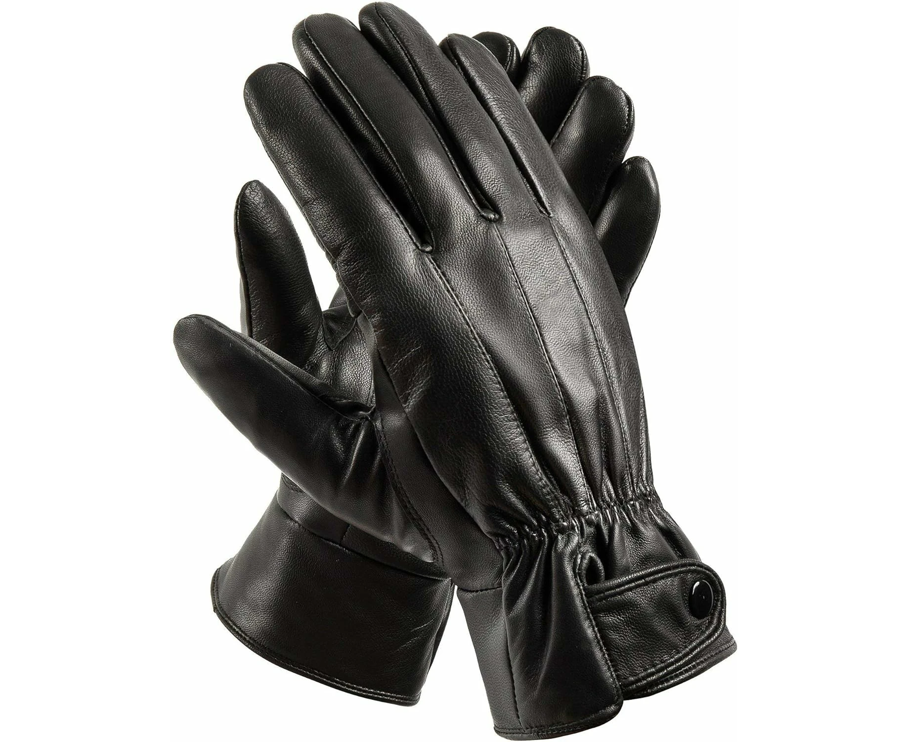 Mens Winter Black Leather Gloves For Driving Dress Real Sheepskin Leather Warm Fleece Lined Gloves,Black,L（Soft Lined）