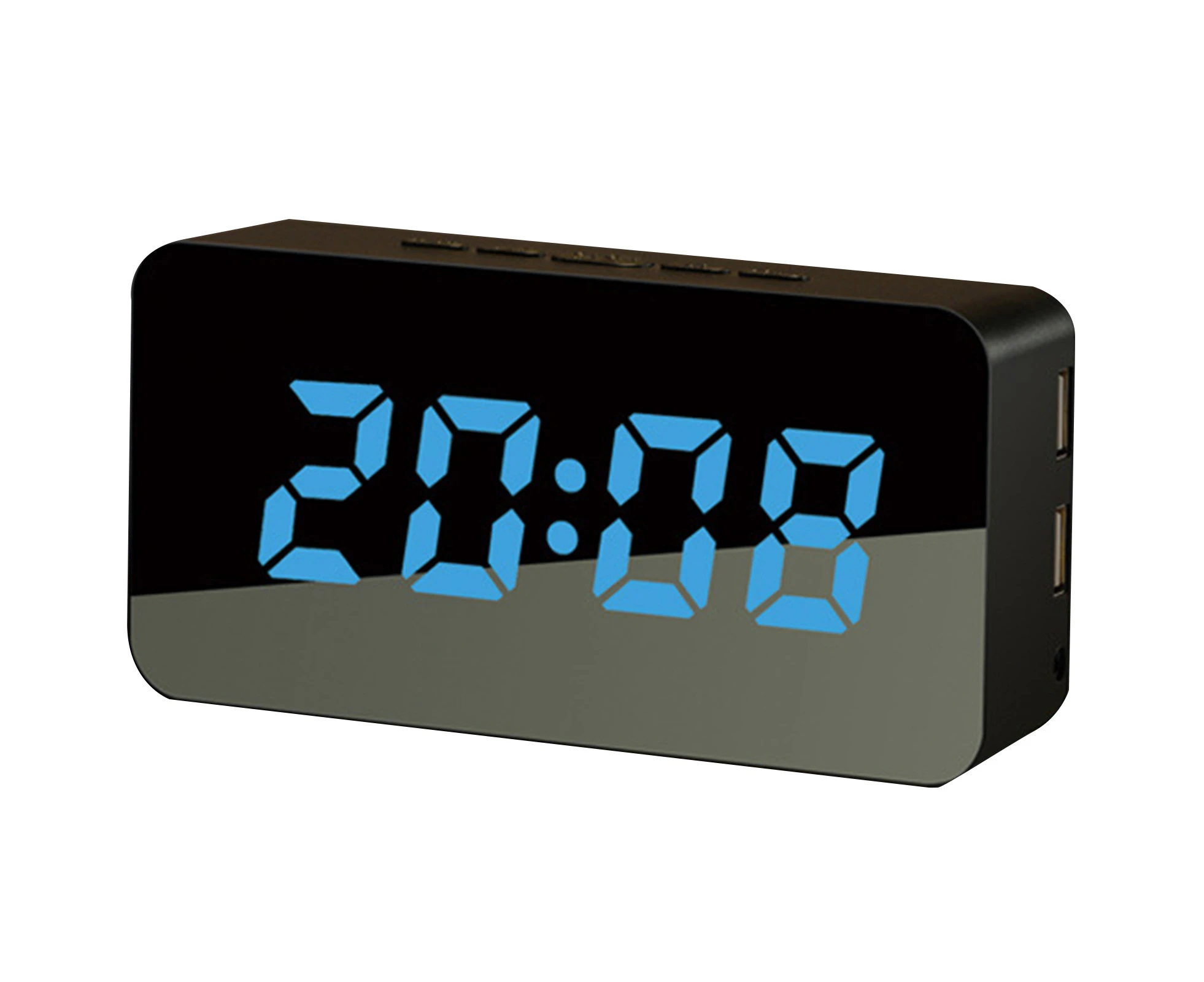 Alarm Clock Mirror Surface Multi-functional with 2 USB Interfaces Digital Alarm LED Clock with Cable Household-Black