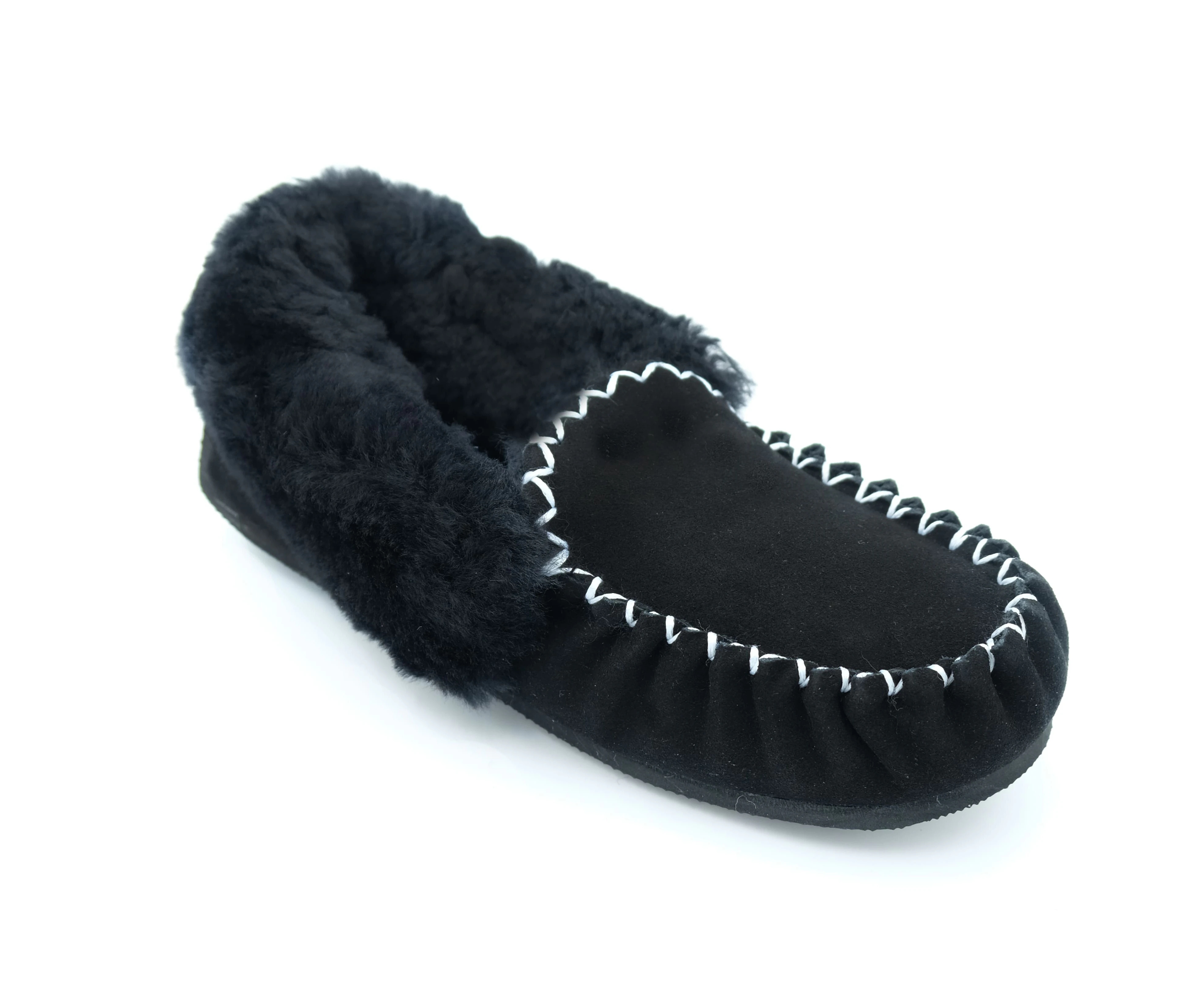 Super Ugg Australia - Traditional Unisex Sheepskin Moccasins - Heel Support - Men's/Women's - BLACK