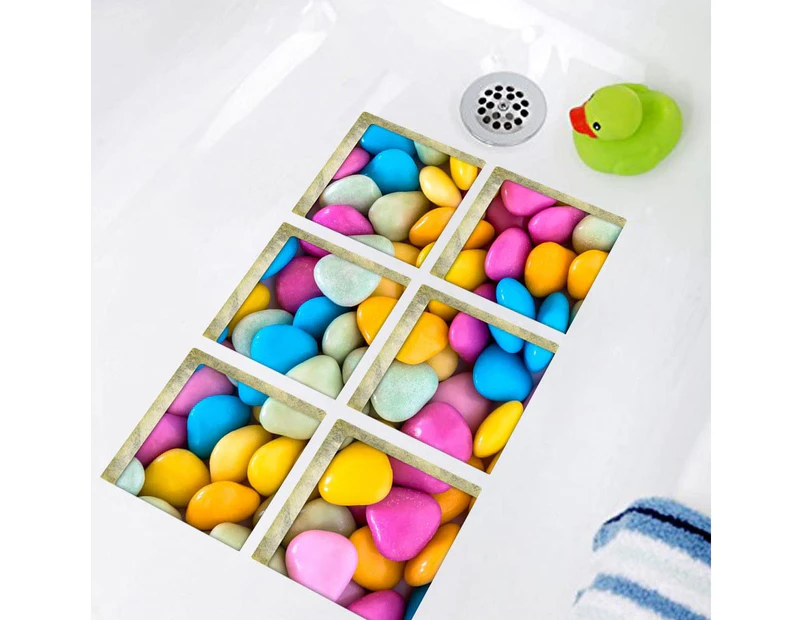 Bath Treads Stickers Beach Pattern Square 3D Adhesive Anti Slip