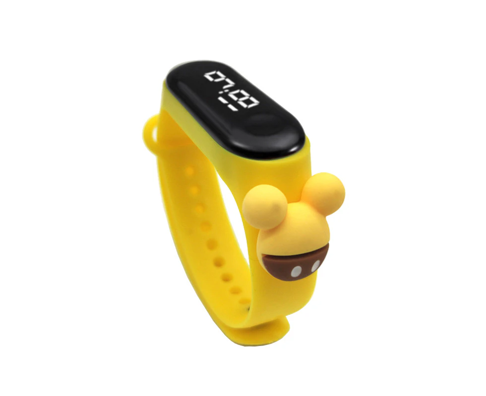 Cute Cartoon Mickey LED Sports Watch with Touching Screen Waterproof for Kids-Yellow