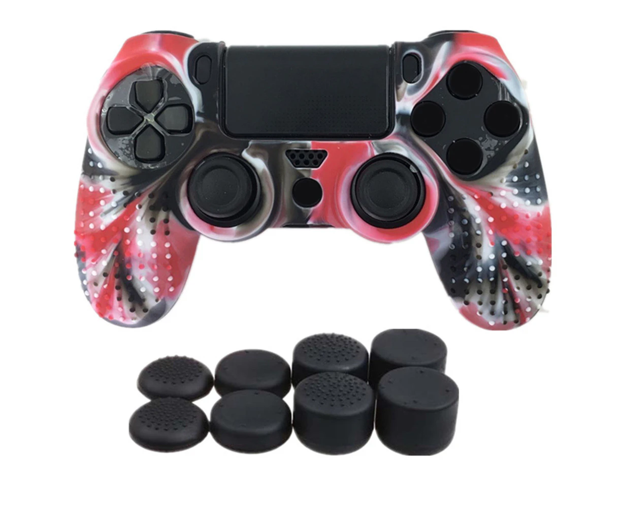 Soft Silicone Case Cover Thumb Grip Caps for PS4/PS4 Slim/Pro Game Controller Camouflage Red