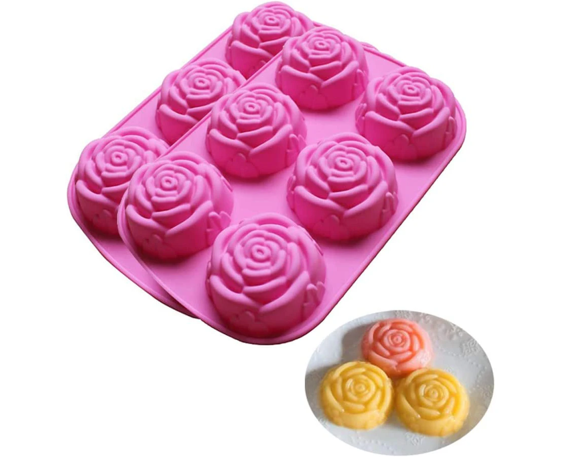 Silicone Mold for Handmade Soap, Cake, Jelly, Pudding, Chocolate, 6 Cavity Rose Design, Set of 2