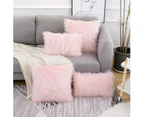 Set of 2 Decorative Pillow Covers New Luxury Series Merino Style Faux Fur Fluffy Throw Pillow Covers Square Fuzzy Cushion Case 18"x18"-Pink