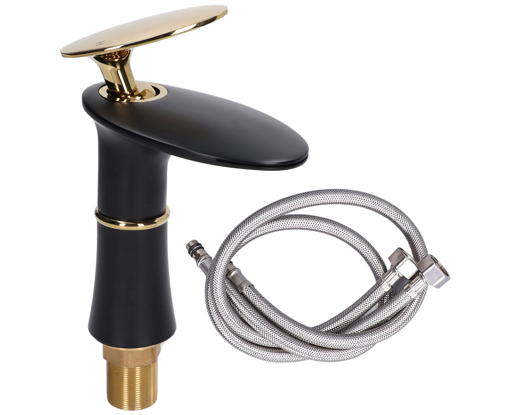 G1/2 Bathroom Faucet Washing Basin Bathroom Sink Tap Waterfall Single Hole Faucet For House Office Buildingblack And Gold Short Style