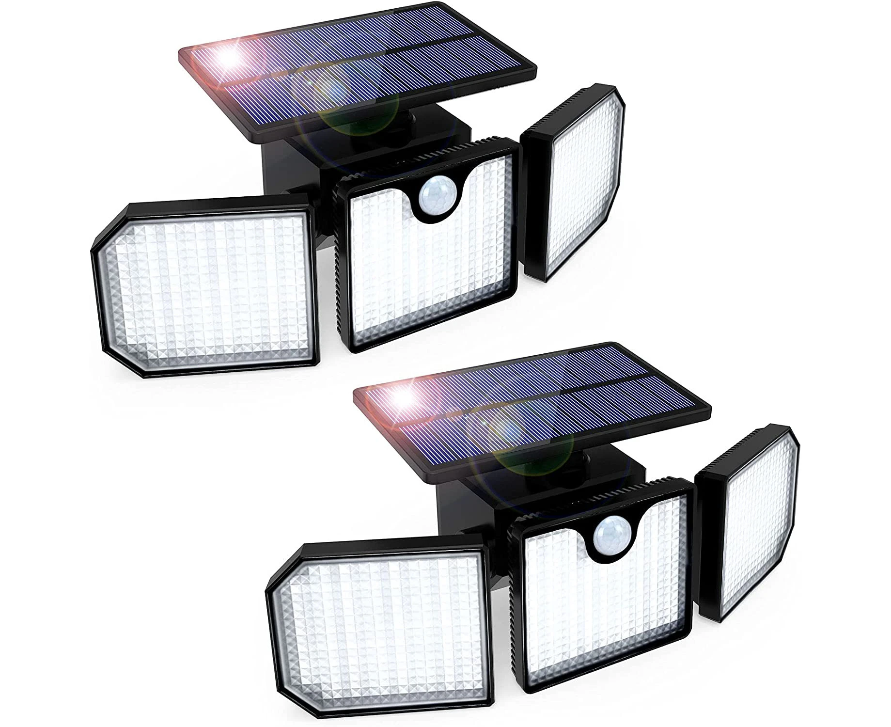 Outdoor Solar Motion Sensor Light, 3 Head Outdoor Solar Light Wall Light Outdoor Waterproof Wall Spot Light (2 pcs)