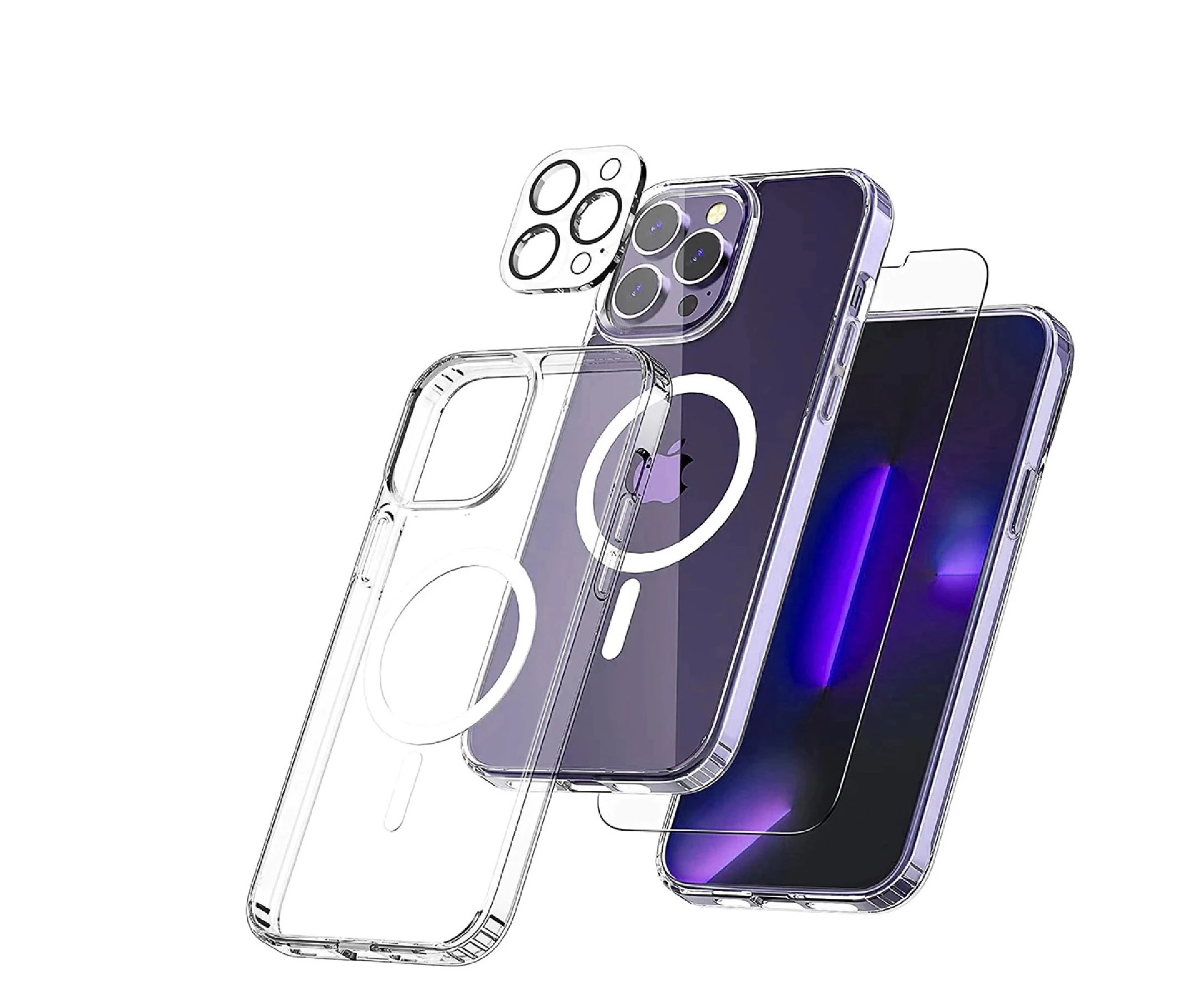 [3 in 1] For iPhone 11 Pro Magsafe Shockproof Magnetic Case + Front Tempered Glass + Camera Lens Cover- 11 Pro