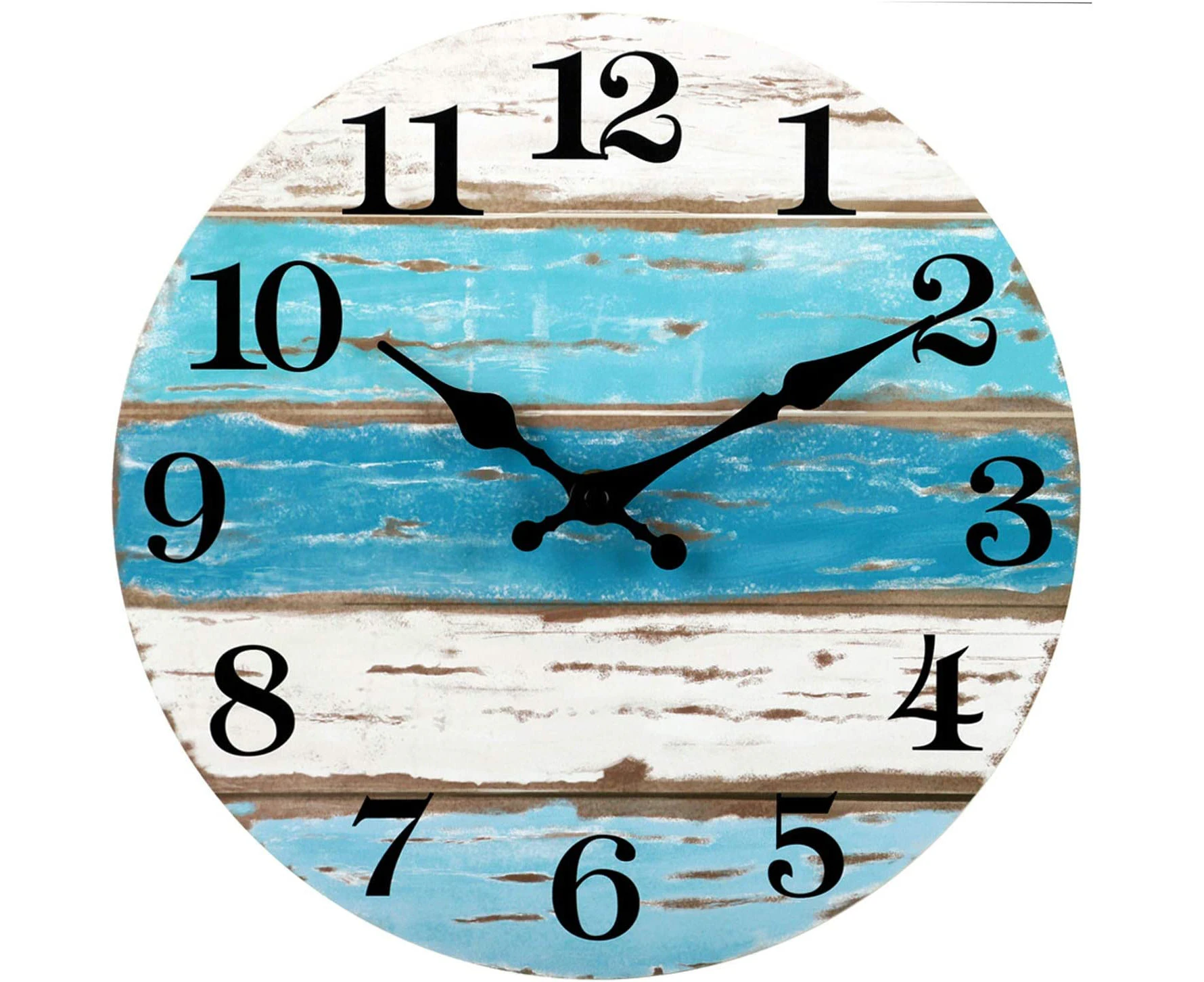 10 Inch Wooden Wall Clock Silent Non-Ticking , Battery Operated, Vintage Round Rustic Coastal Wall Clocks Decorative for Home Kitchen Living Room Office-A