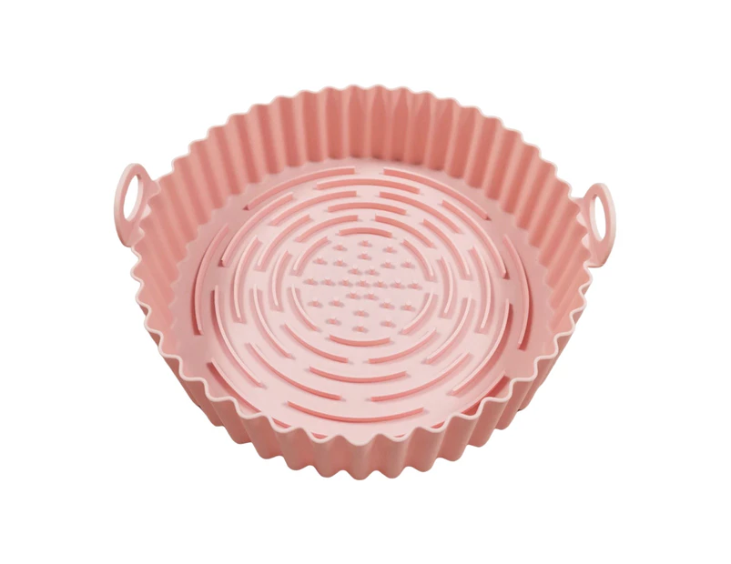 Round Silicone Air Fryers Liner with Handle Diversion Groove Reversible Air Fryers Oven Baking Tray Kitchen Tool - Pink