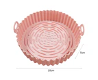 Round Silicone Air Fryers Liner with Handle Diversion Groove Reversible Air Fryers Oven Baking Tray Kitchen Tool - Pink