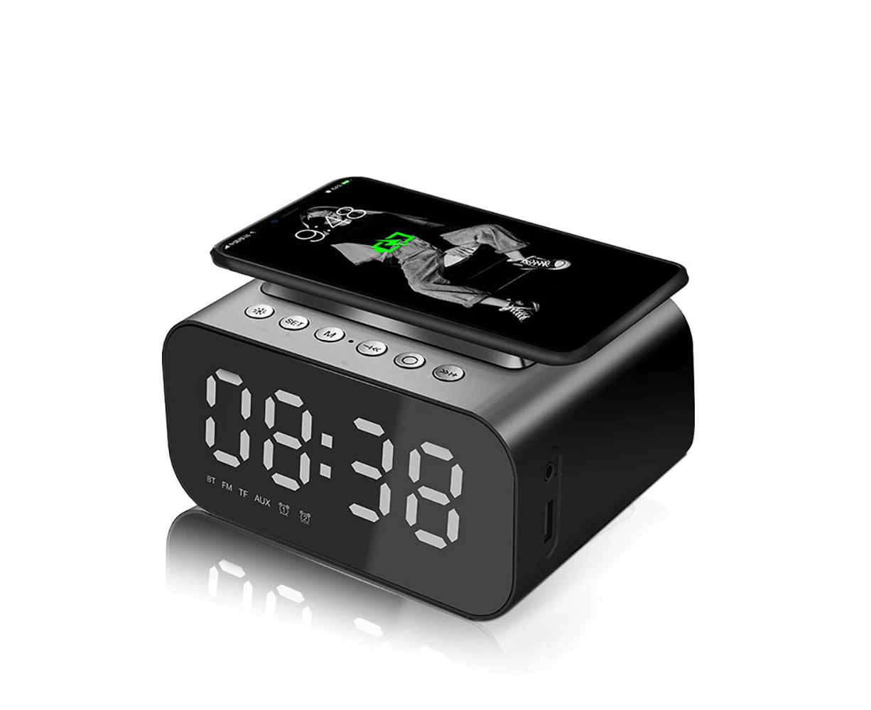 Digital Alarm Clock Radio with USB Charger Bluetooth Speaker Wireless Charging Alarm Clock Digital Alarm Clock(Grey)