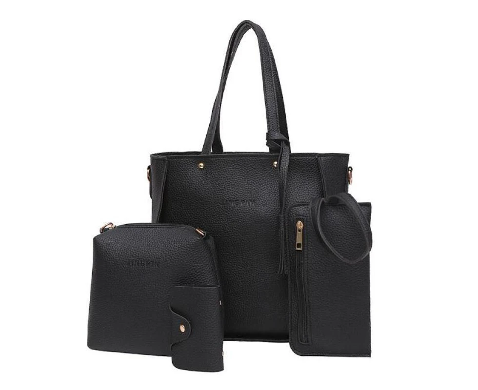 Handbag Women Shoulder Bag Handbags Carry Bag Women Large Elegant Designer Shoulder Bag Handle Bag Set 4 Pieces Set Black