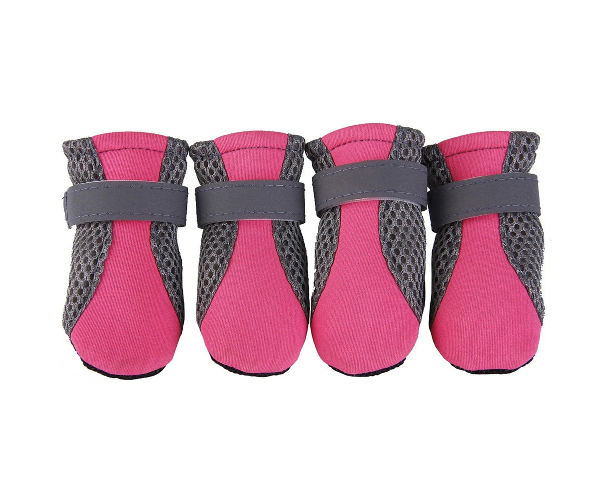 4Pcs Pet Dog Shoes Non-slip Soft Sole Breathable Mesh Adjustable Straps Boots-Pink