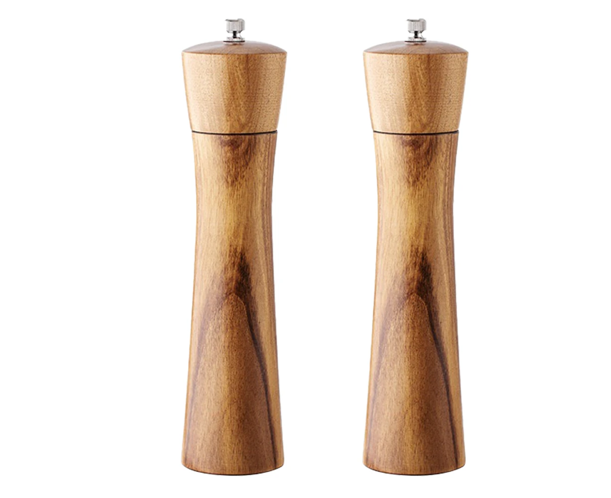 2PCS Wooden Salt and Pepper Grinder Set, Refillable Tableware Acacia Wood, Large Pepper Grinder Salt Shaker（8")