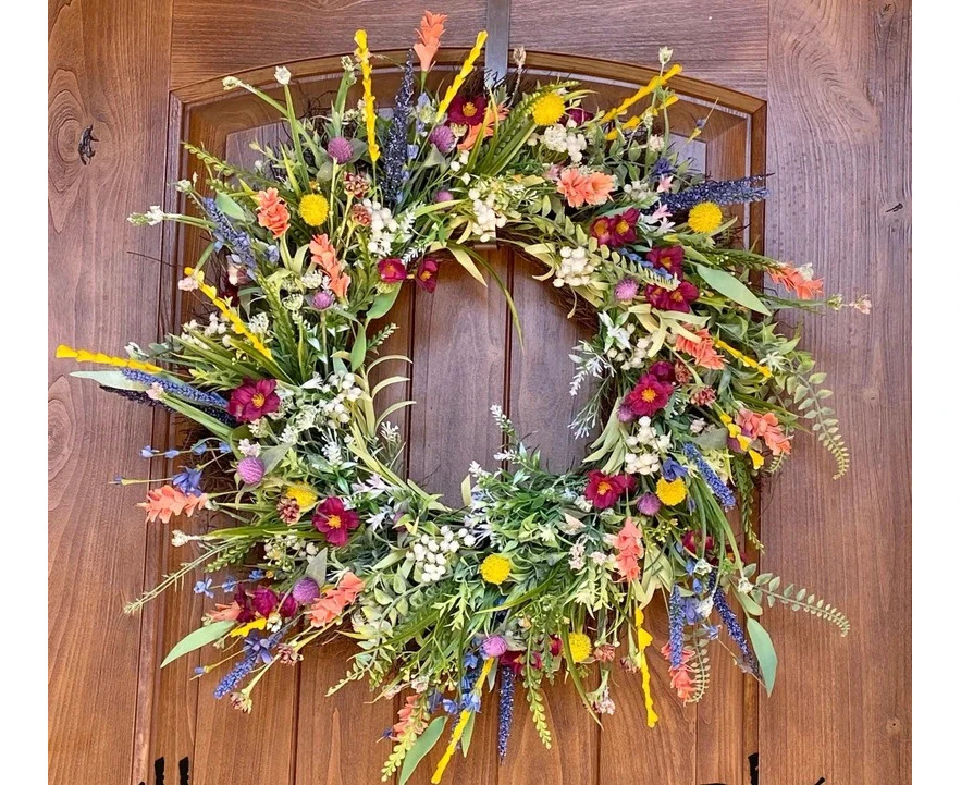 Christmas Wreath Door Garland, Front Door Winter Xmas Party Decoration with Frosted Snow, Berries & Pinecones - 35cm A2