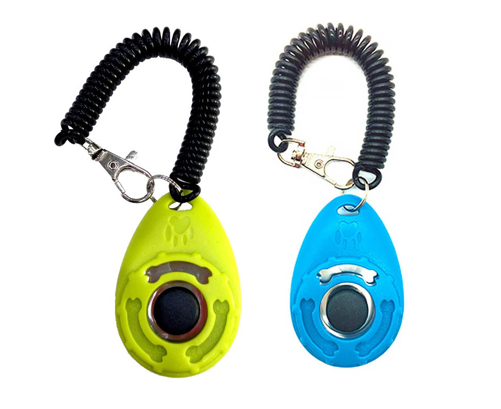 QBLEEV 2Pcs Pet Training Clicker with Wrist Strap -Blue + Green