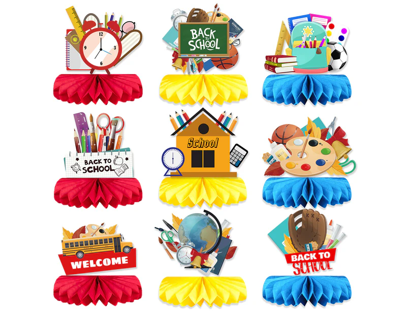 9 Pieces Back to School Party Table Decorations, First Day of School Table Honeycomb Centerpieces.