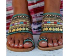 Women Bohemian Sandals Knitted Upper Flat Heel Tassel Anti Slip Flip Flops Slippers with Clip Toe Ring for Beach