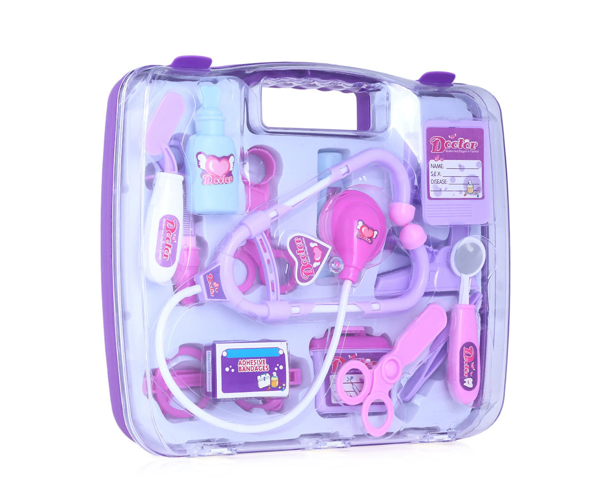 14Pcs/Set Medical Kit Simulation Educational Model Toy Hospital Doctor Nurse Pretend Role Play Toy Christmas Gift for Kids Purple