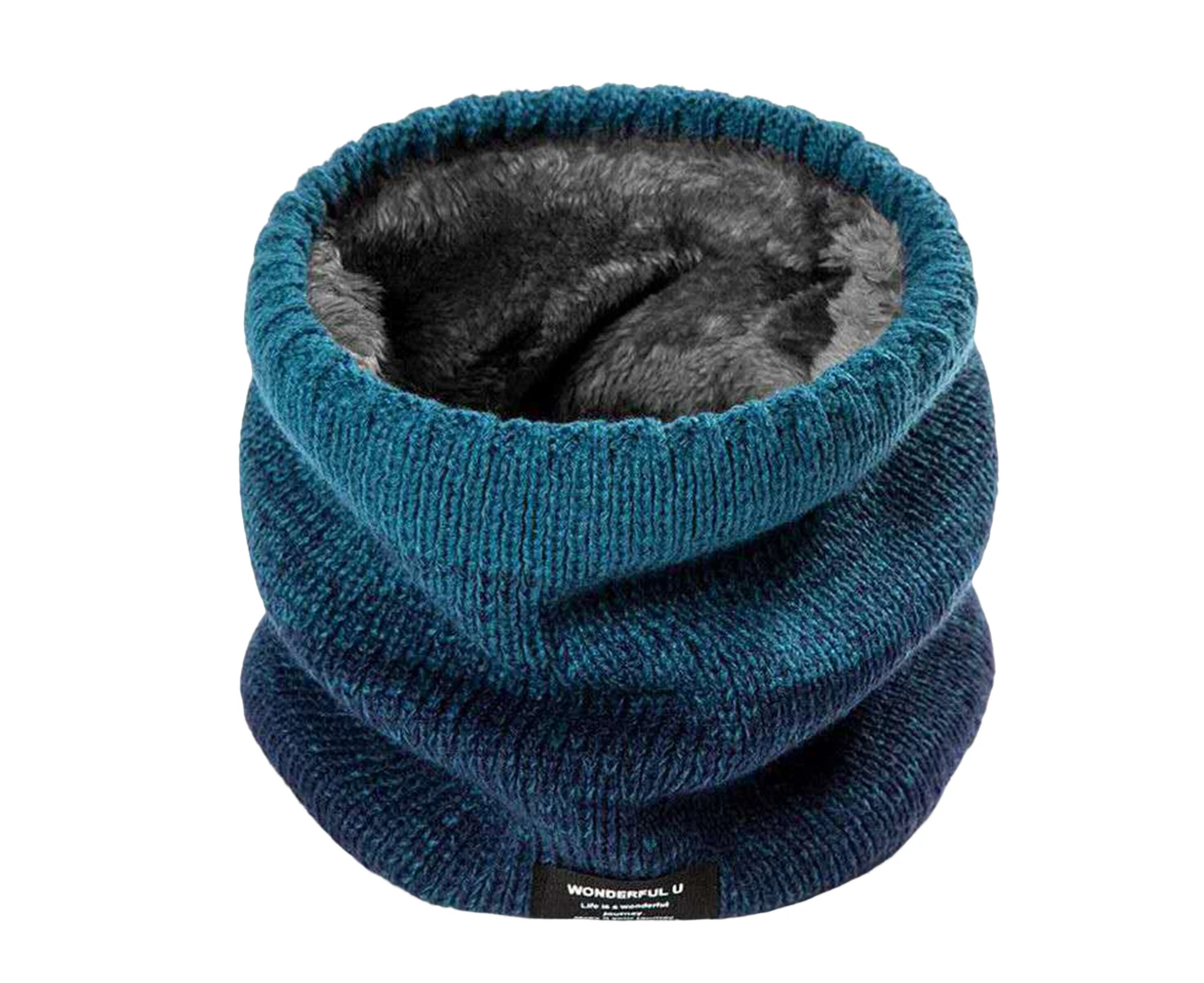 Winter Scarf Unisex Knitting Fleece Thicken Contrast Color Keep Warm Gradient Anti-pilling Casual Ring Scarf for Cycling Lake Blue