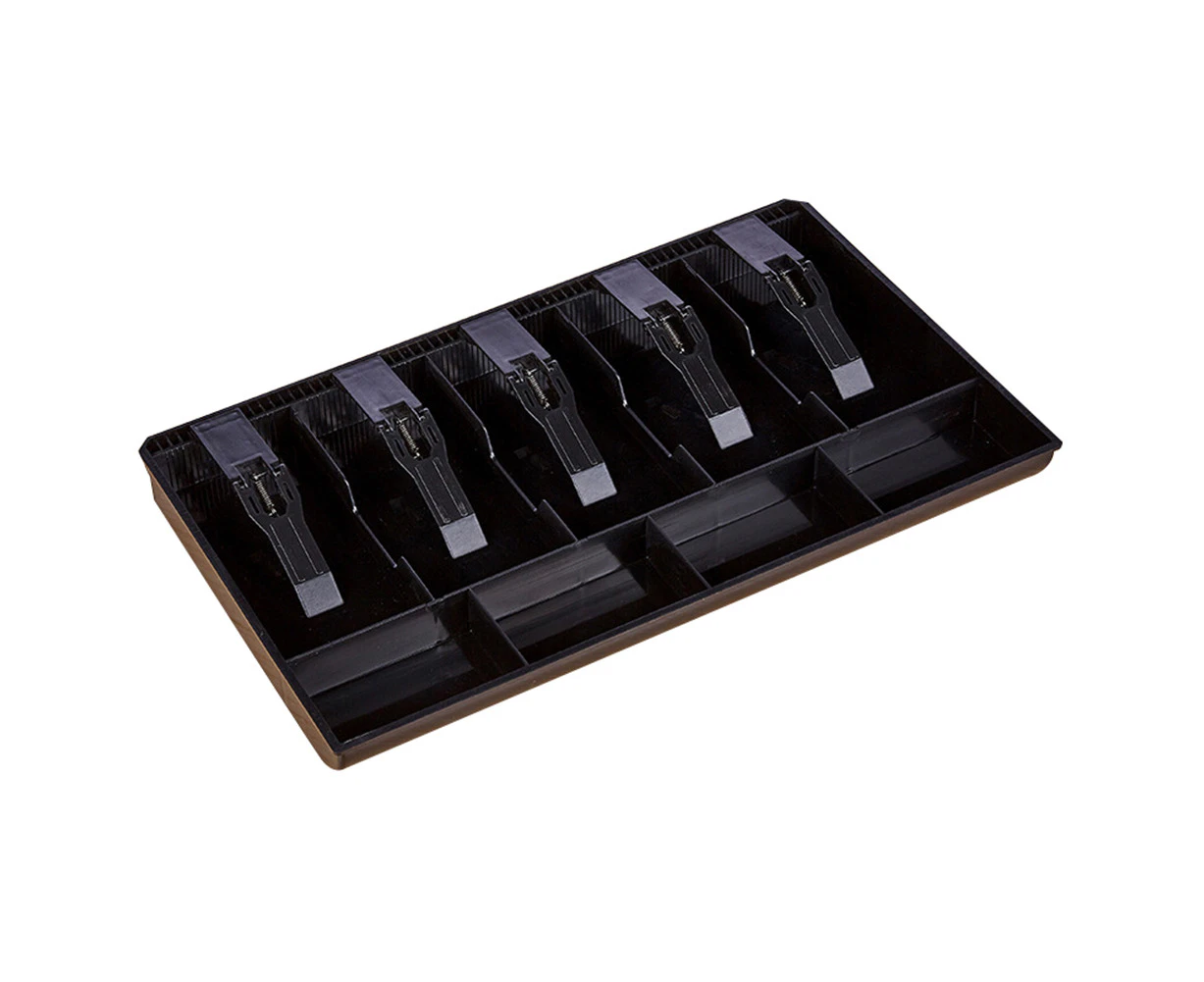 5 Grid Money Cash Coin Register Cashier Box Insert Tray Storage Drawer Organizer - Black