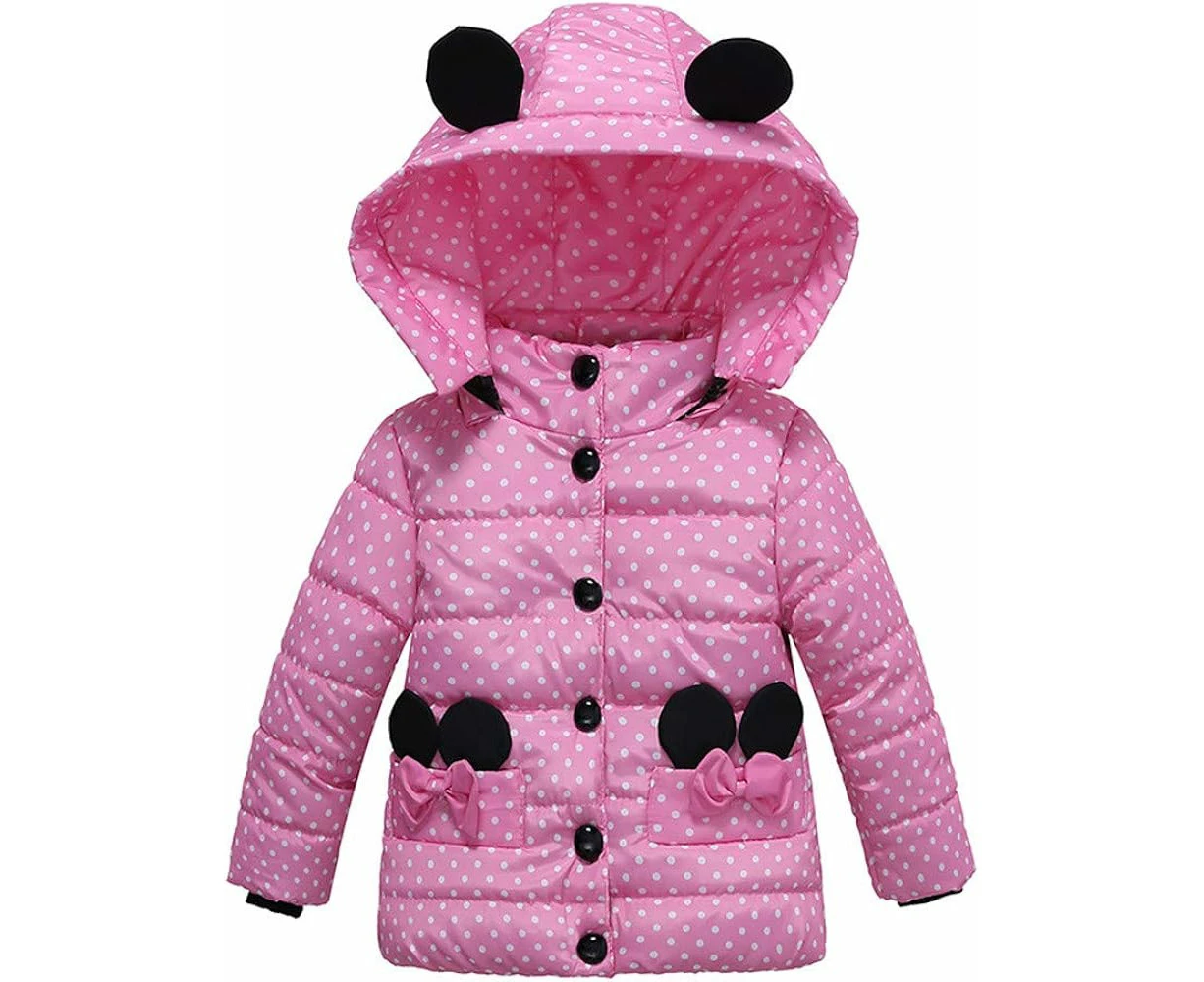 Kids Toddler Girl Winter Hooded Down Coat Padded Thicken Dot Windproof Warm Puffer Jacket Outwear Clothes,Pink,3T