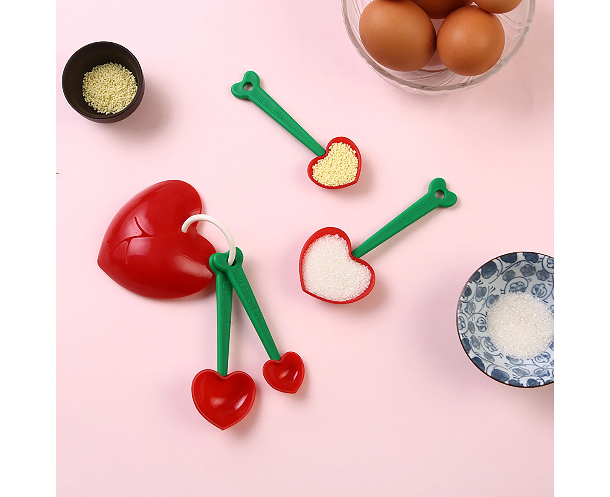 Measuring Spoon Kit Heart Shaped Reusable Detachable Red Love Cherry Shaped Egg White Separator Kit for Home-Hearts