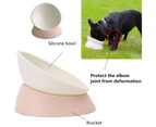 Bulldog Bowl Anti-Slip Dog Cat Dish Detachable Rubber Dog Bowl Pet Tilted Pet Feeder Slope Base - White
