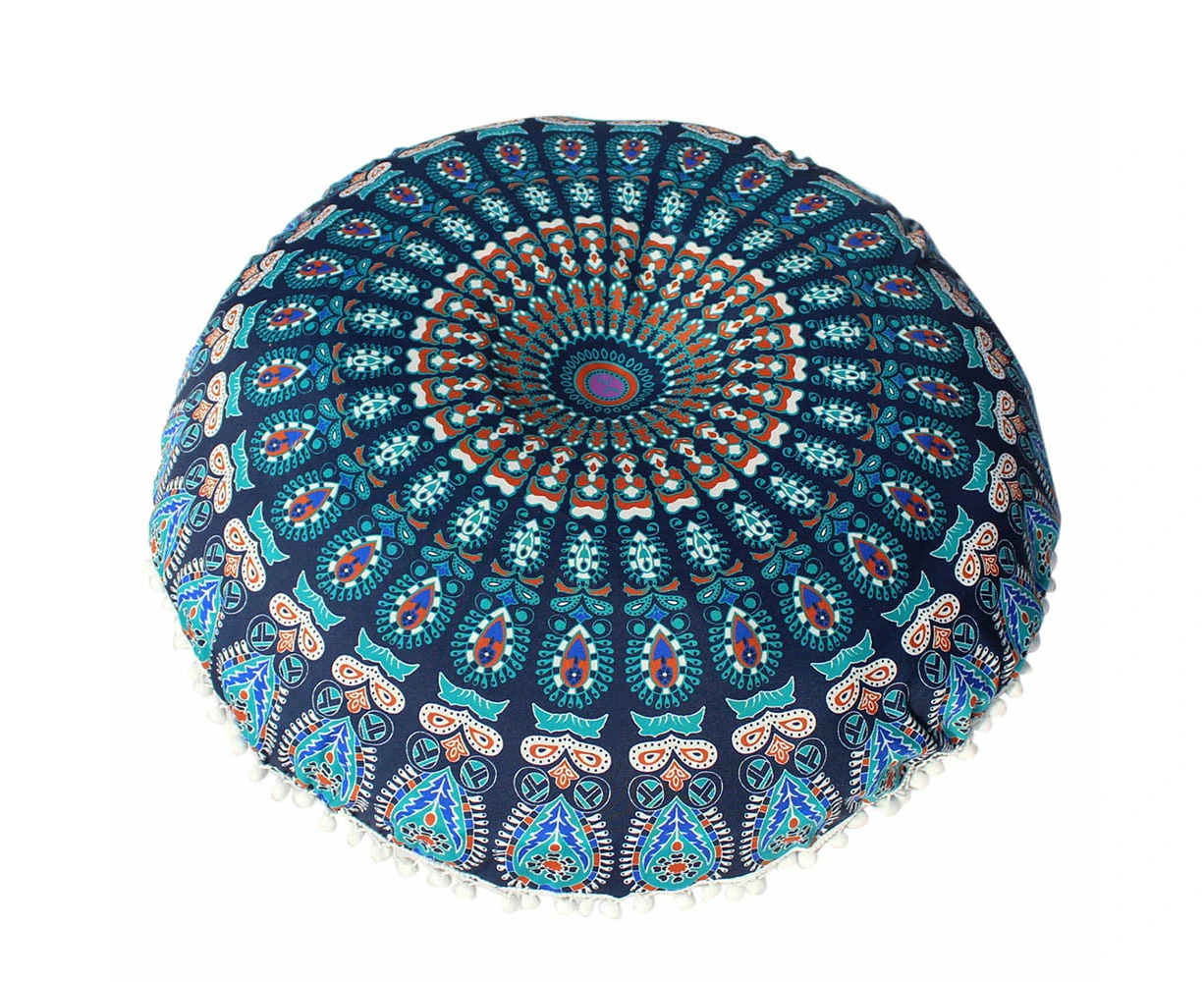 Large Mandala Floor Pillows Round Bohemian Meditation Cushion Cover Ottoman Pouf......！