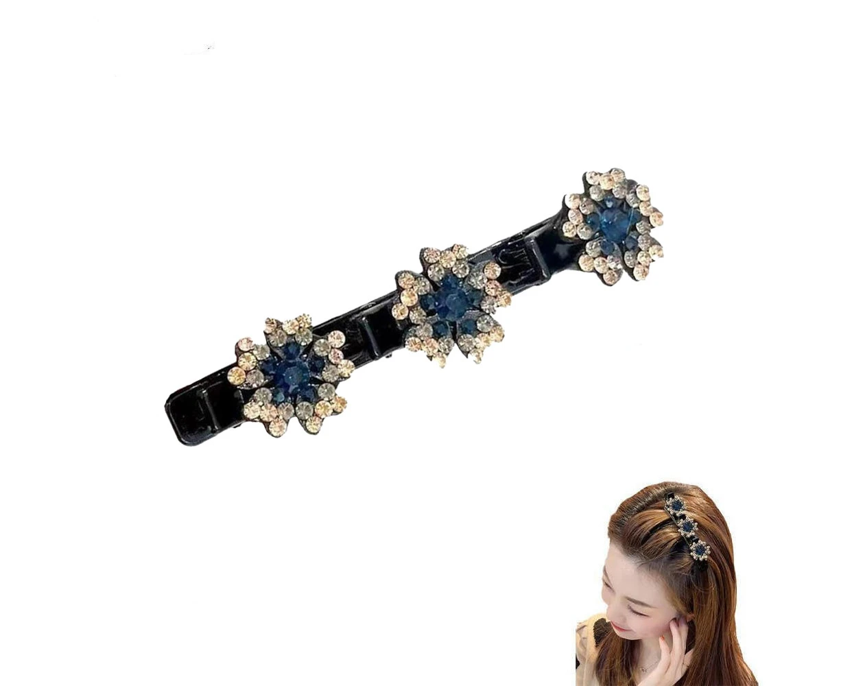 Crystal Flowers Hair Clips for Girl Rhinestones Sweet Cute Bangs Side Barrettes Elastic Duckbill Clip（10PCS） Blue - Blue