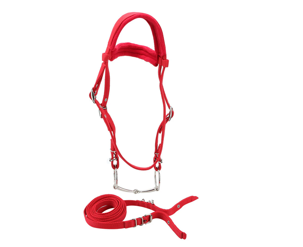 Red Adjustable Horse Bridle Rein Harness Headstalls Removable Snaffle With Soft Cushion