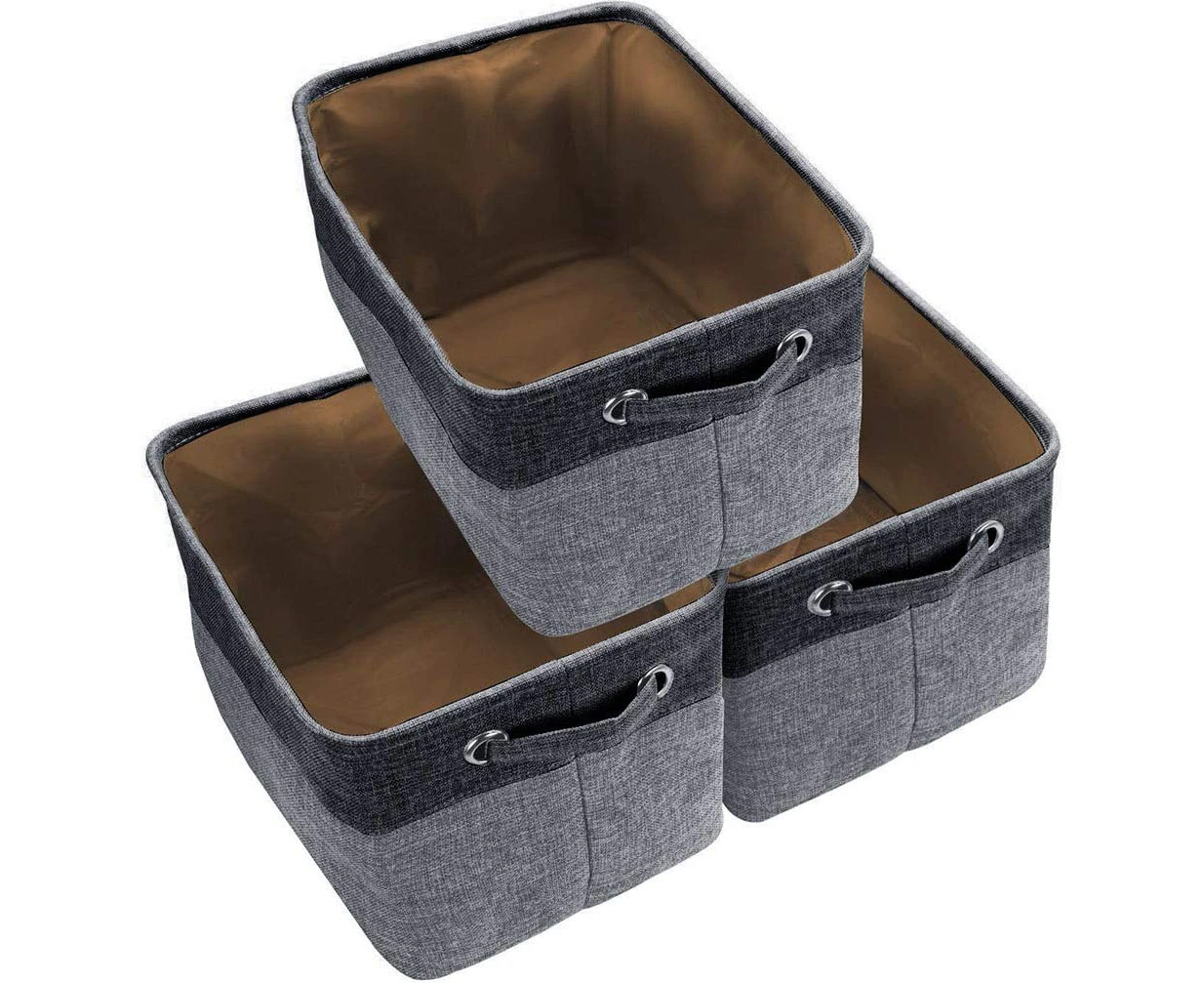 Closet Storage Bins [3-Pack] Foldable Storage Basket Collapsible Fabric Storage Boxes with Cotton Handles Organizer -Black