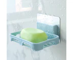 2Pcs/Set Soap Box No Drilling Easy to Install Ventilated Drained Wall Mounted Shower Soap Holder for Bathroom - Blue