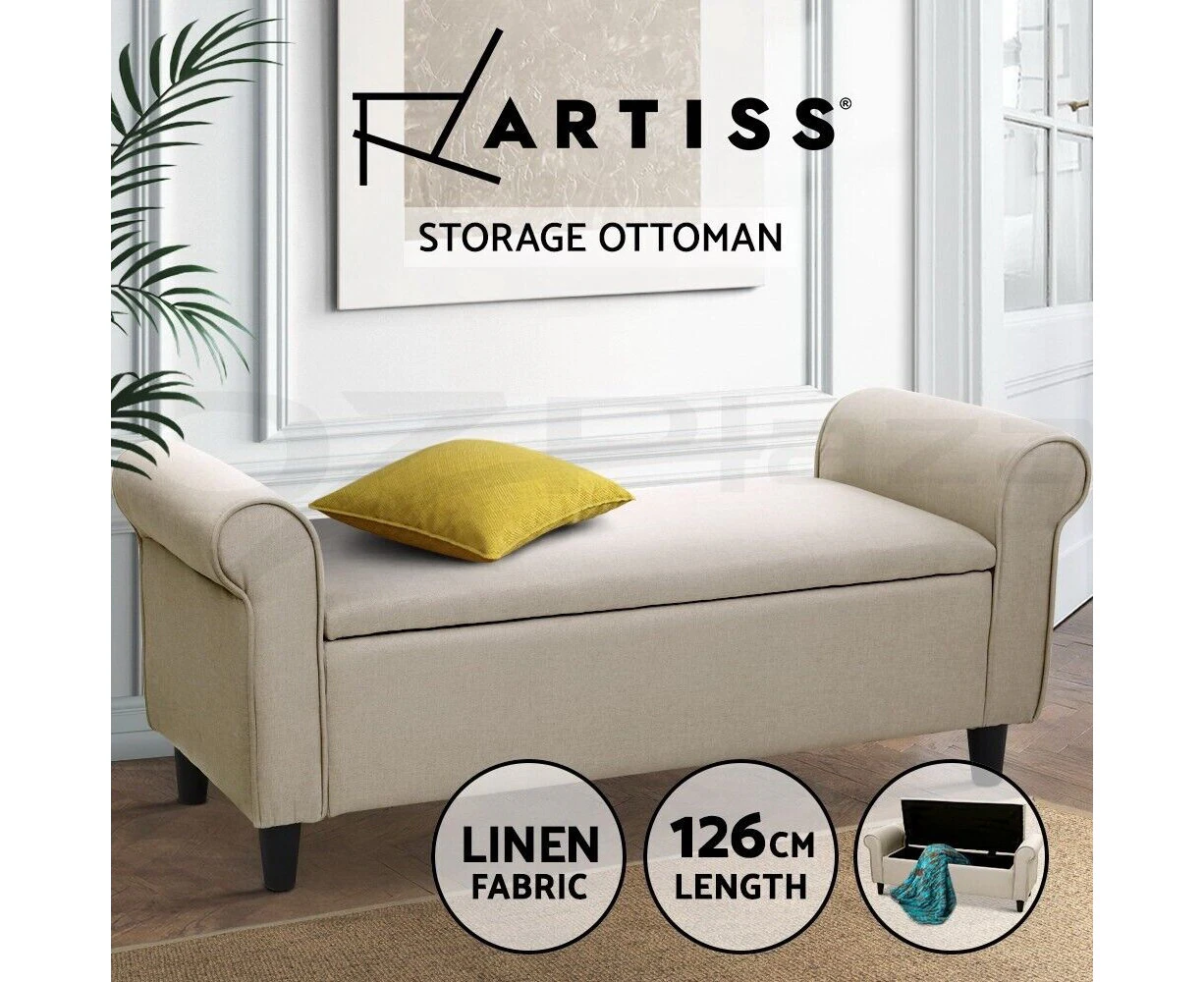 Artiss Storage Ottoman Blanket Box Linen Fabric Arm Foot Stool Couch Chest Large