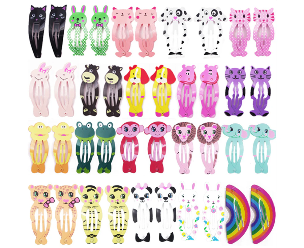 Hair Clips for Girls, 40 Pcs No Slip Metal Snap Hair Clips Barrettes for Kids Teens Women, Cute Candy Color Cartoon Design Hair Pins,a