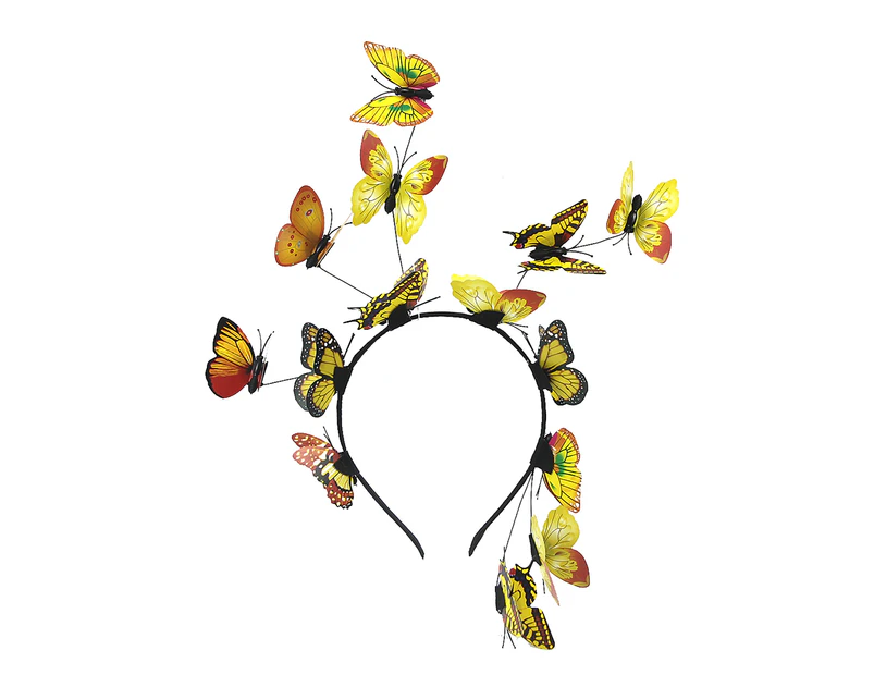 Hair Band Decorative Vivid Stereoscopic Adjustable Dress Up Bohemian Butterfly Headband Crown Halloween Costume Headpiece for Tea Party - Yellow